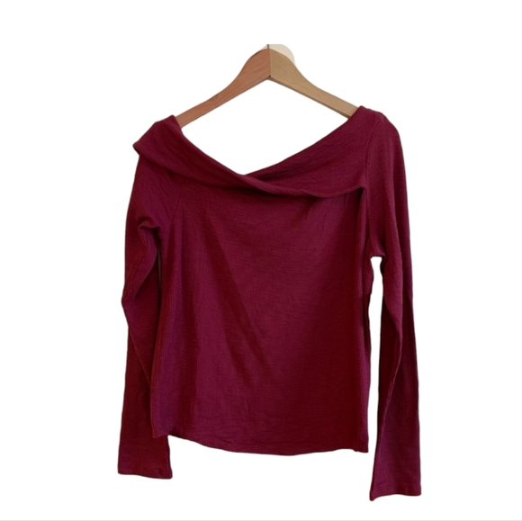 Free People We The Free Addie Layering Lomg Sleeve Ribbed Shirt Top XL in Wine - Picture 9 of 11